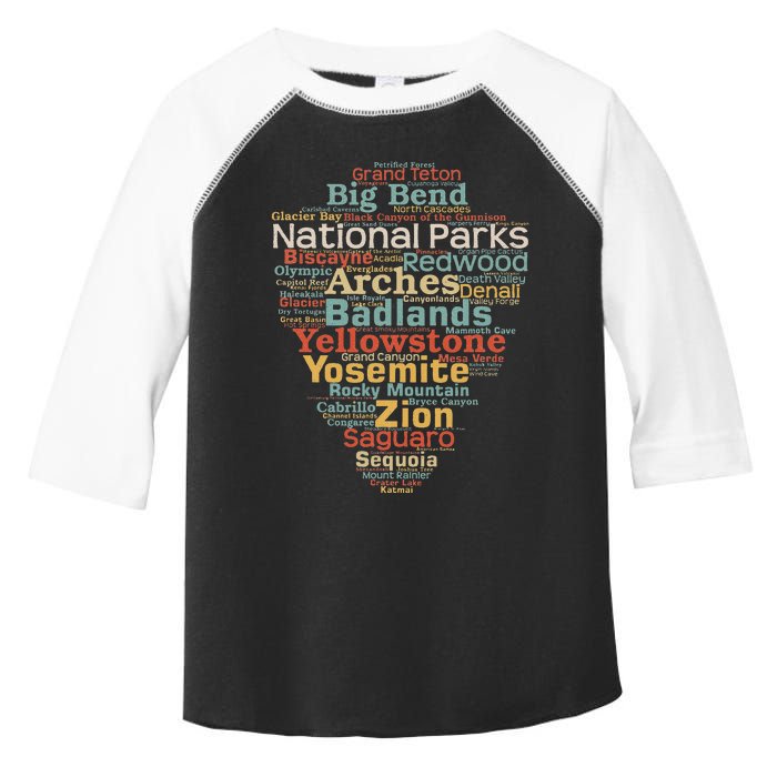 funny National Parks List Word Cloud Camping Hiking Toddler Fine Jersey T-Shirt