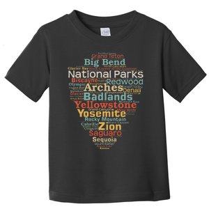 funny National Parks List Word Cloud Camping Hiking Toddler T-Shirt