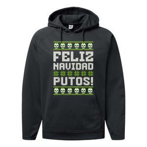 Feliz Navidad Putos Mexican Ugly Christmas Sweater Funny Performance Fleece Hoodie