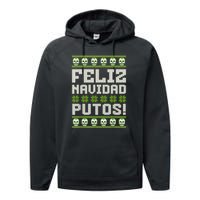 Feliz Navidad Putos Mexican Ugly Christmas Sweater Funny Performance Fleece Hoodie