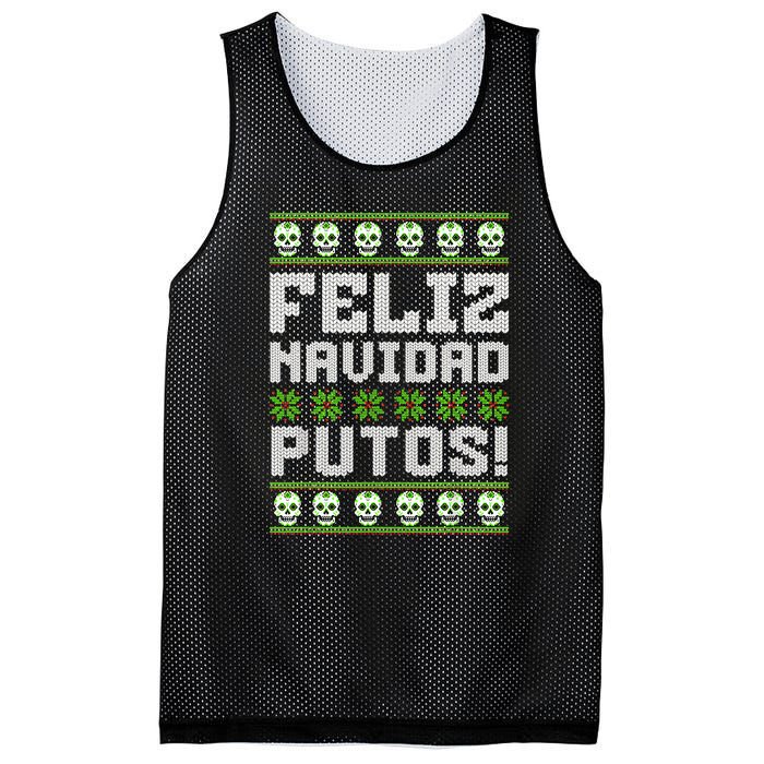 Feliz Navidad Putos Mexican Ugly Christmas Sweater Funny Mesh Reversible Basketball Jersey Tank