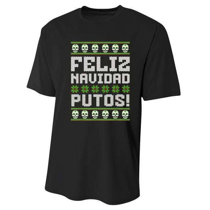 Feliz Navidad Putos Mexican Ugly Christmas Sweater Funny Performance Sprint T-Shirt