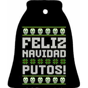 Feliz Navidad Putos Mexican Ugly Christmas Sweater Funny Ceramic Bell Ornament