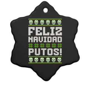 Feliz Navidad Putos Mexican Ugly Christmas Sweater Funny Ceramic Star Ornament