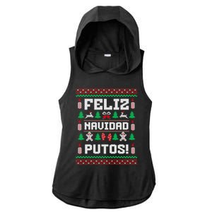 Feliz Navidad Putos Funny Christmas Sweater Design Ladies PosiCharge Tri-Blend Wicking Draft Hoodie Tank