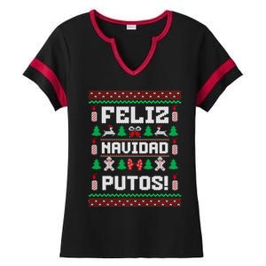 Feliz Navidad Putos Funny Christmas Sweater Design Ladies Halftime Notch Neck Tee