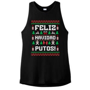 Feliz Navidad Putos Funny Christmas Sweater Design Ladies PosiCharge Tri-Blend Wicking Tank