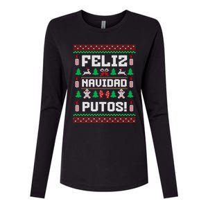 Feliz Navidad Putos Funny Christmas Sweater Design Womens Cotton Relaxed Long Sleeve T-Shirt