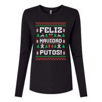 Feliz Navidad Putos Funny Christmas Sweater Design Womens Cotton Relaxed Long Sleeve T-Shirt