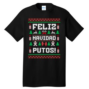 Feliz Navidad Putos Funny Christmas Sweater Design Tall T-Shirt