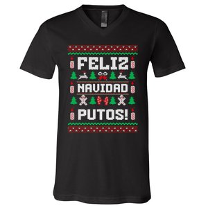 Feliz Navidad Putos Funny Christmas Sweater Design V-Neck T-Shirt