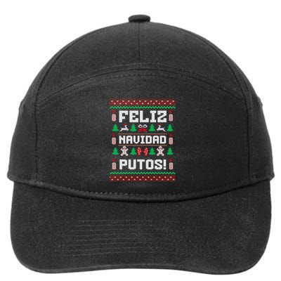 Feliz Navidad Putos Funny Christmas Sweater Design 7-Panel Snapback Hat
