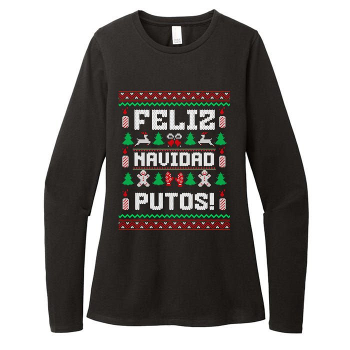 Feliz Navidad Putos Funny Christmas Sweater Design Womens CVC Long Sleeve Shirt