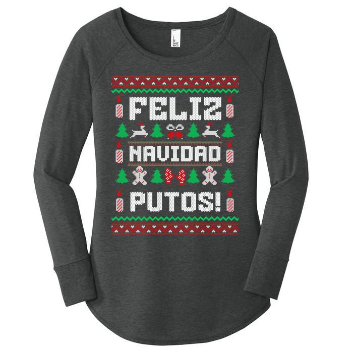 Feliz Navidad Putos Funny Christmas Sweater Design Women's Perfect Tri Tunic Long Sleeve Shirt