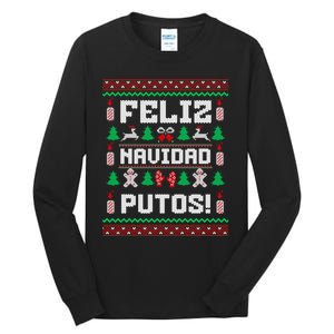 Feliz Navidad Putos Funny Christmas Sweater Design Tall Long Sleeve T-Shirt