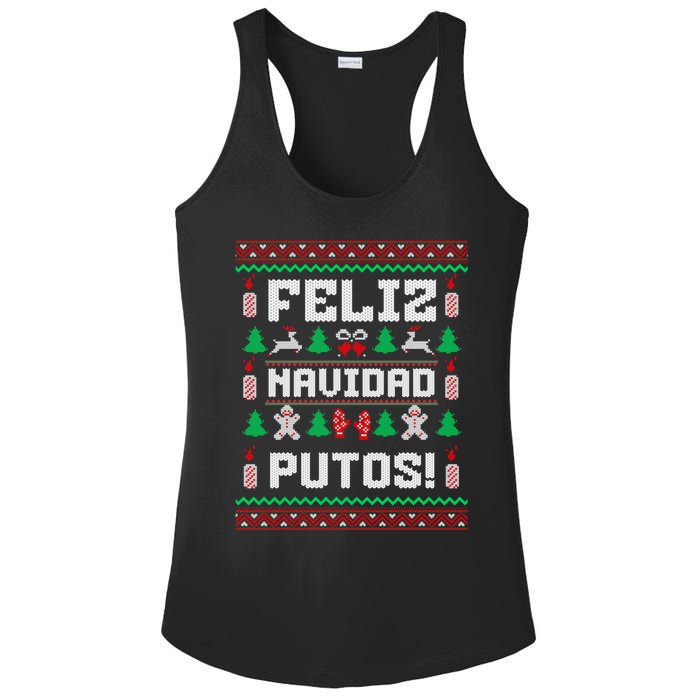 Feliz Navidad Putos Funny Christmas Sweater Design Ladies PosiCharge Competitor Racerback Tank