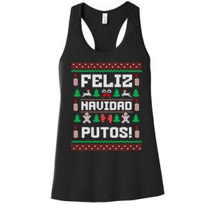 Feliz Navidad Putos Funny Christmas Sweater Design Women's Racerback Tank