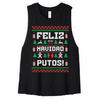 Feliz Navidad Putos Funny Christmas Sweater Design Women's Racerback Cropped Tank