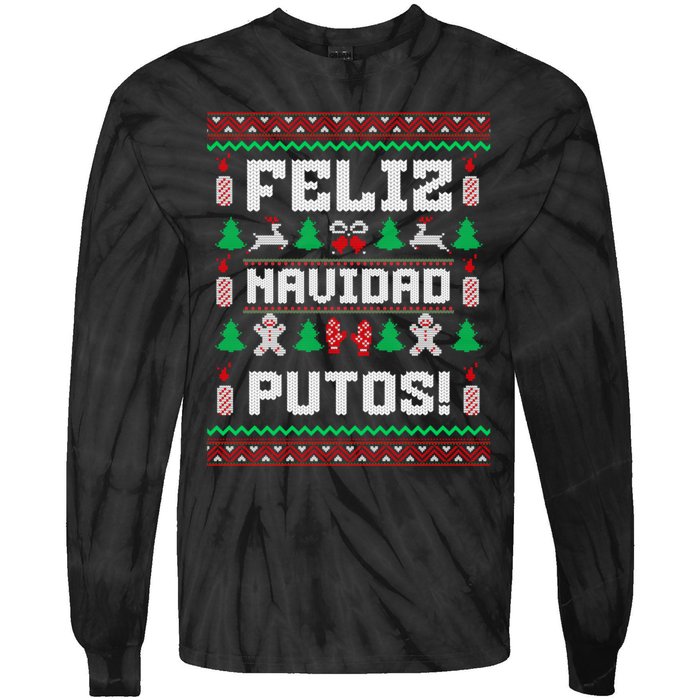 Feliz Navidad Putos Funny Christmas Sweater Design Tie-Dye Long Sleeve Shirt