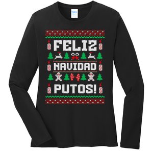 Feliz Navidad Putos Funny Christmas Sweater Design Ladies Long Sleeve Shirt