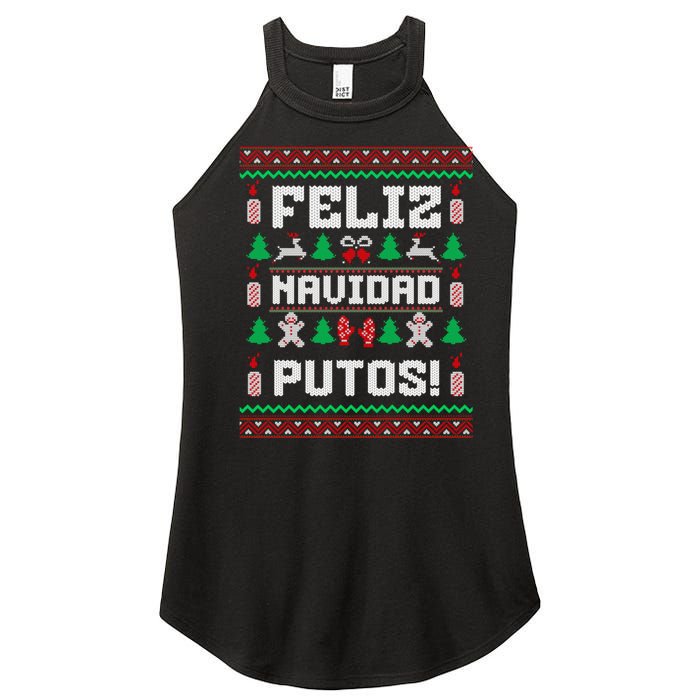 Feliz Navidad Putos Funny Christmas Sweater Design Women's Perfect Tri Rocker Tank