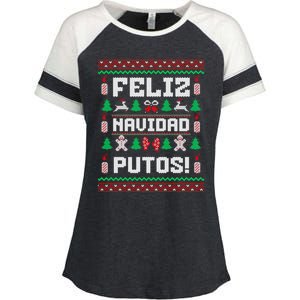 Feliz Navidad Putos Funny Christmas Sweater Design Enza Ladies Jersey Colorblock Tee