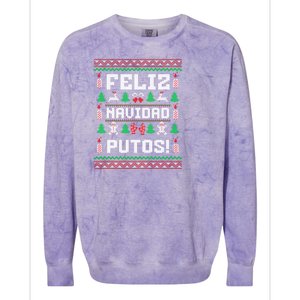 Feliz Navidad Putos Funny Mexican Christmas Sweater Design Sweatshirt Colorblast Crewneck Sweatshirt