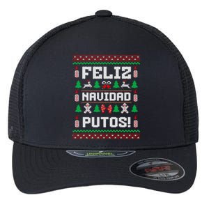 Feliz Navidad Putos Funny Mexican Christmas Sweater Design Sweatshirt Flexfit Unipanel Trucker Cap