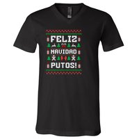 Feliz Navidad Putos Funny Mexican Christmas Sweater Design Sweatshirt V-Neck T-Shirt