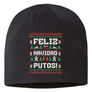 Feliz Navidad Putos Funny Mexican Christmas Sweater Design Sweatshirt Sustainable Beanie