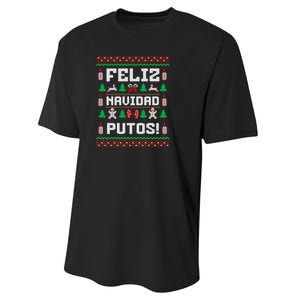 Feliz Navidad Putos Funny Mexican Christmas Sweater Design Sweatshirt Performance Sprint T-Shirt