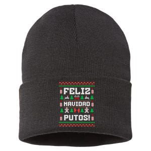 Feliz Navidad Putos Funny Mexican Christmas Sweater Design Sweatshirt Sustainable Knit Beanie