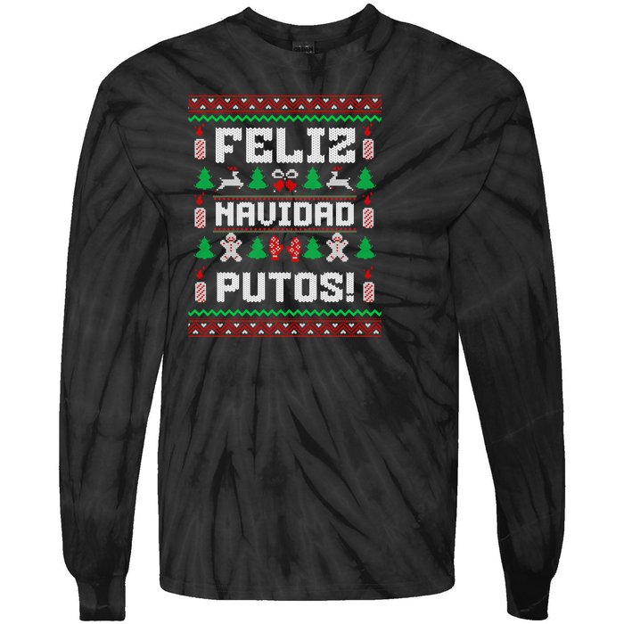 Feliz Navidad Putos Funny Mexican Christmas Sweater Design Sweatshirt Tie-Dye Long Sleeve Shirt