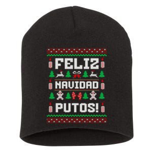 Feliz Navidad Putos Funny Mexican Christmas Sweater Design Sweatshirt Short Acrylic Beanie