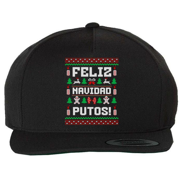 Feliz Navidad Putos Funny Mexican Christmas Sweater Design Sweatshirt Wool Snapback Cap