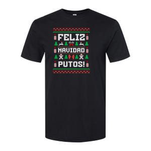 Feliz Navidad Putos Funny Mexican Christmas Sweater Design Sweatshirt Softstyle CVC T-Shirt