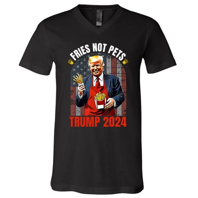 Fries Not Pets Trump 2024 Satirical Graphic V-Neck T-Shirt