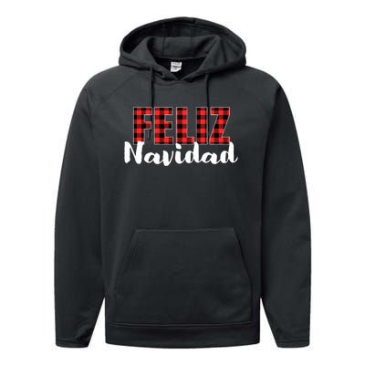 Feliz Navidad Plaid Christmas Spanish Family Performance Fleece Hoodie