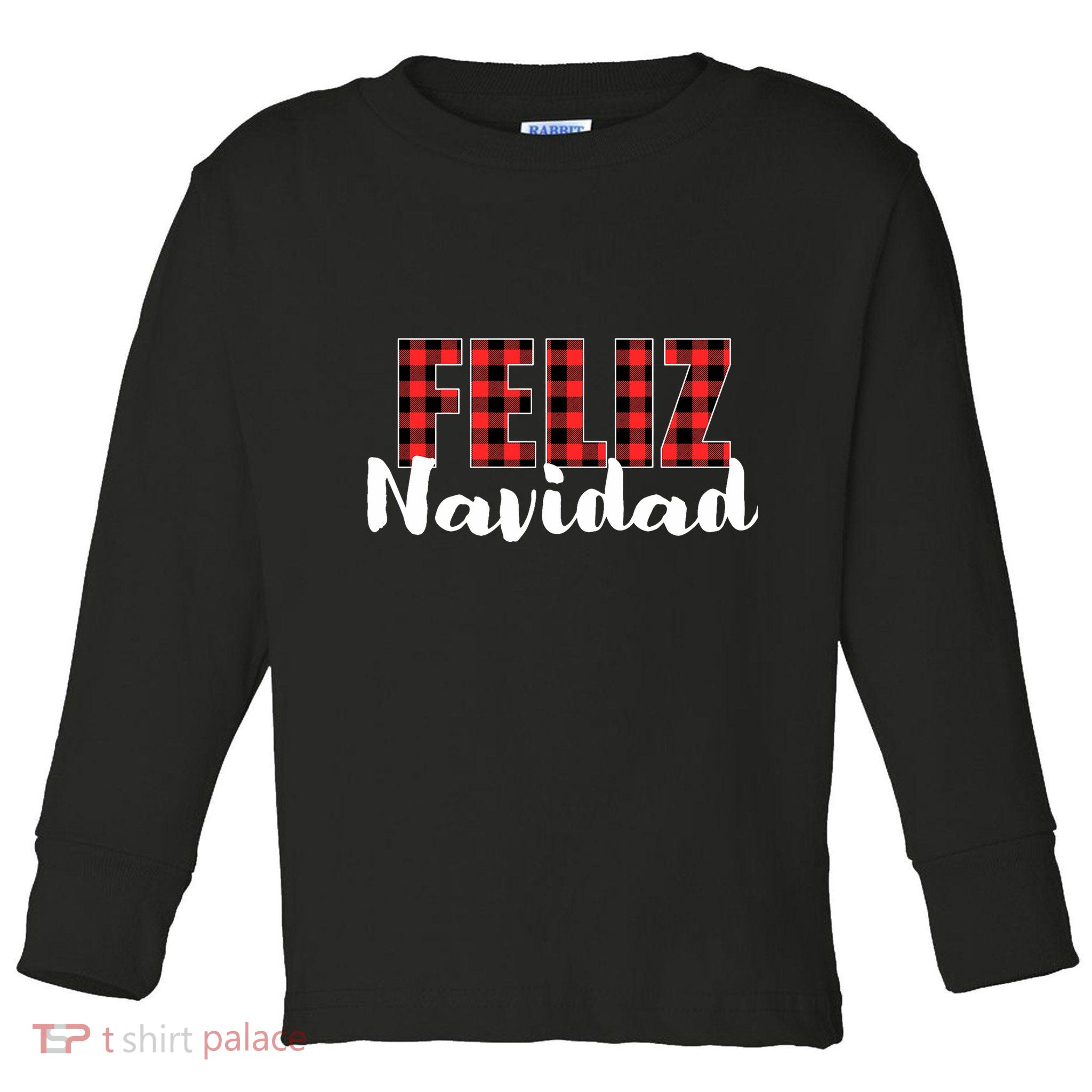 Feliz Navidad Plaid Christmas Spanish Family Toddler Long Sleeve Shirt