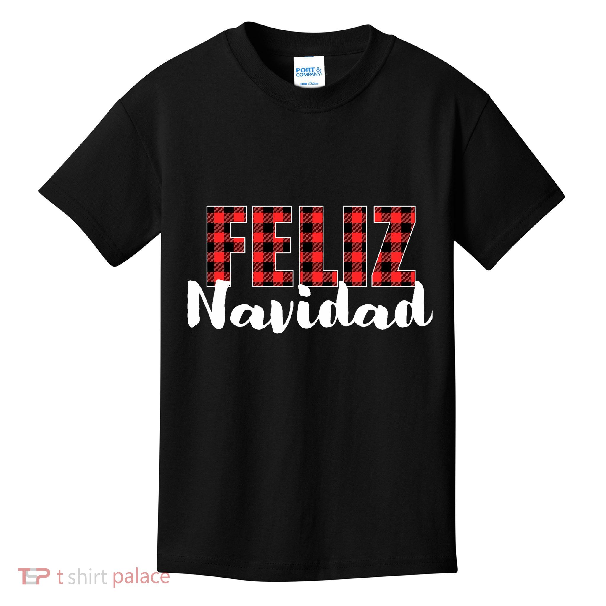 Feliz Navidad Plaid Christmas Spanish Family Kids T-Shirt