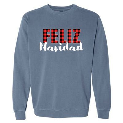 Feliz Navidad Plaid Christmas Spanish Family Garment-Dyed Sweatshirt