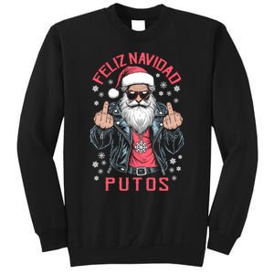 Feliz Navidad Putos Funny Rude Spanish Santa Middle Finger Sweatshirt