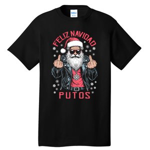 Feliz Navidad Putos Funny Rude Spanish Santa Middle Finger Tall T-Shirt