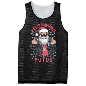 Feliz Navidad Putos Funny Rude Spanish Santa Middle Finger Mesh Reversible Basketball Jersey Tank