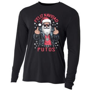 Feliz Navidad Putos Funny Rude Spanish Santa Middle Finger Cooling Performance Long Sleeve Crew