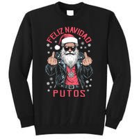 Feliz Navidad Putos Funny Rude Spanish Santa Middle Finger Tall Sweatshirt