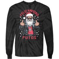 Feliz Navidad Putos Funny Rude Spanish Santa Middle Finger Tie-Dye Long Sleeve Shirt