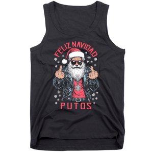 Feliz Navidad Putos Funny Rude Spanish Santa Middle Finger Tank Top