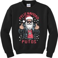 Feliz Navidad Putos Funny Rude Spanish Santa Middle Finger Kids Sweatshirt