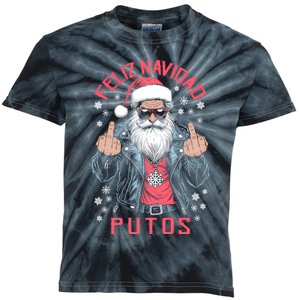 Feliz Navidad Putos Funny Rude Spanish Santa Middle Finger Kids Tie-Dye T-Shirt